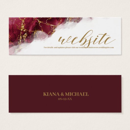 Marble Glitter Wedding Website Burgundy Gold ID644 Mini Visitekaartjes (Voorkant /achterkant)