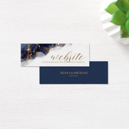 Marble Glitter Wedding Website Navy Bl Gold ID644 Mini Visitekaartjes (Bureau)