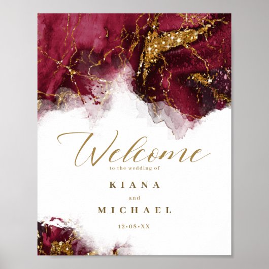 Marble Glitter Wedding Welcome Burgundy Gold ID644 Poster (Voorkant)
