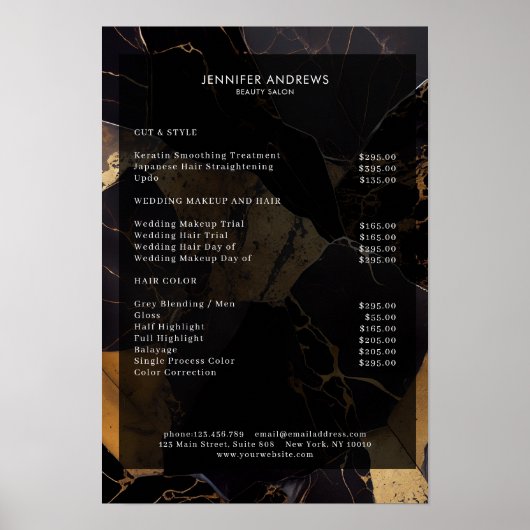 Marble Gold Black Salon Prijs Lijst Poster (Voorkant)