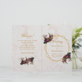 Marble Gold Burgundy White Peonies Wedding Program (Staand voorkant)