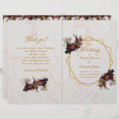 Marble Gold Burgundy White Peonies Wedding Program (Voorkant / Achterkant)