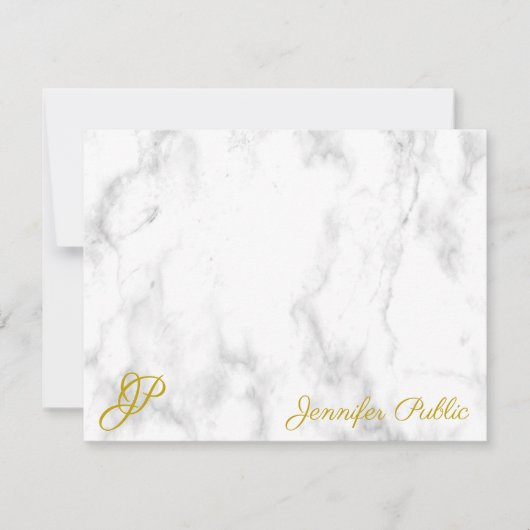 Marble Gold Calligraded Monogram Name Text Notitiekaartje (Voorkant)