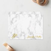 Marble Gold Calligraded Monogram Name Text Notitiekaartje (Voorkant / Achterkant in situ)