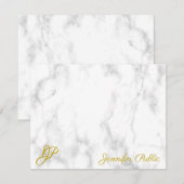 Marble Gold Calligraded Monogram Name Text Notitiekaartje (Voorkant / Achterkant)