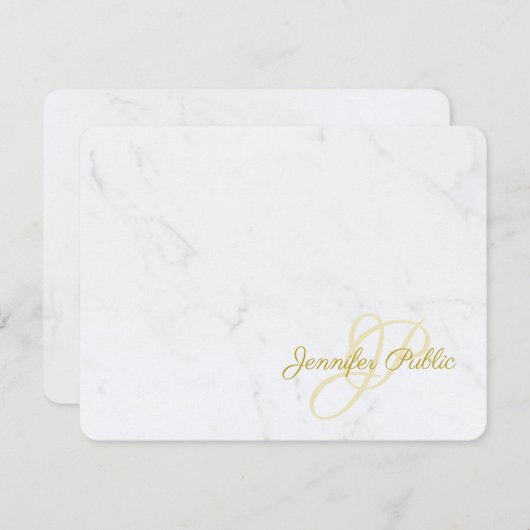 Marble Gold Calligraded Script Name Modern Trendy Notitiekaartje (Voorkant / Achterkant)