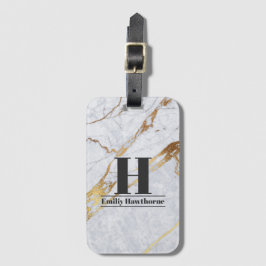 Marble gold custom Monogram Name Bagagelabel