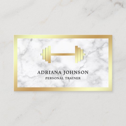 Marble Gold Dumbbell Fitness Personal Trainer Visitekaartje (Voorkant)