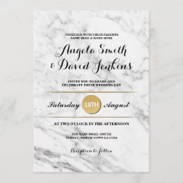 Marble Gold Elegant Wedding Art Deco 1920's Invite Kaart