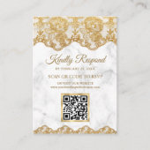 Marble Gold Foil Lace QR Code RSVP Weduwwebsite Informatiekaartje (Voorkant)