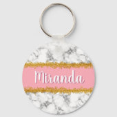Marble Gold Glitter Aangepaste naam Sleutelhanger (Voorkant)