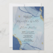 Marble Gold Glitter/Dusty Blue Engagement party Kaart (Voorkant)