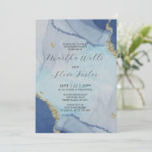 Marble Gold Glitter/Dusty Blue Engagement party Kaart (Staand voorkant)