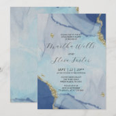 Marble Gold Glitter/Dusty Blue Engagement party Kaart (Voorkant / Achterkant)