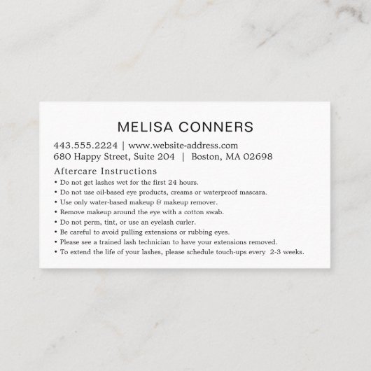Marble Gold Lash Beauty Aftercare Instruction Visitekaartje (Achterkant)