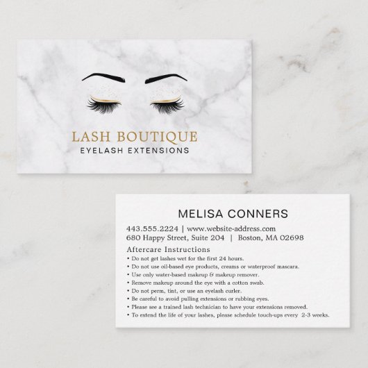 Marble Gold Lash Beauty Aftercare Instruction Visitekaartje (Voorkant / Achterkant)
