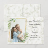 Marble Gold Lijst Photo Weddenschap Save the Date Aankondigingskaart (Voorkant / Achterkant)