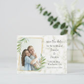 Marble Gold Lijst Photo Weddenschap Save the Date Aankondigingskaart (Staand voorkant)