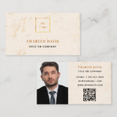 Marble gold monogram foto Qr code logo elegant Visitekaartje (Voorkant / Achterkant)