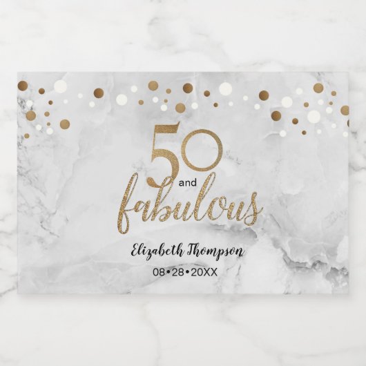 Marble Gold Personalized 50 en Fabulous Sparkling Wijnetiket (Enkel label)