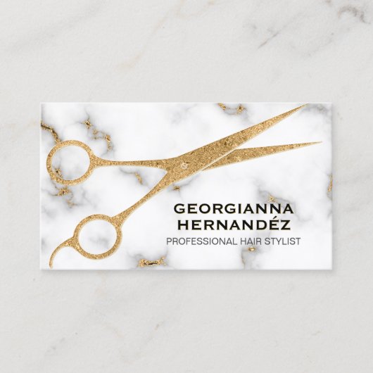 Marble Gold Scissor Haarstylist Visitekaartje (Voorkant)