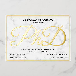 Marble Gold White PhD Afstuderen Folie Uitnodiging