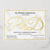 Marble Gold White PhD Afstuderen Folie Uitnodiging (Voorkant)