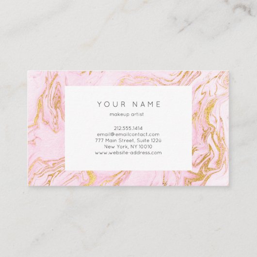 Marble Gold White Pink Pastel Black Makeup Artist Visitekaartje (Achterkant)