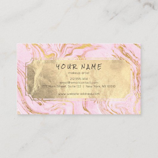 Marble Golden Folie Blush Makeup Artist Pink Visitekaartje (Achterkant)