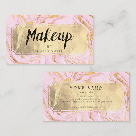Marble Golden Folie Blush Makeup Artist Pink Visitekaartje (Voorkant / Achterkant)