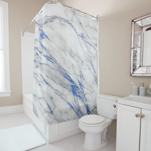 Marble Gray Carrara White Blue Marine Abstract Douchegordijn (In situ)