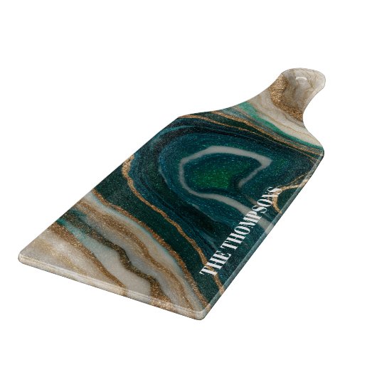 Marble Green Gold Glitter Elegant Personalized  Snijplank (Hoek)