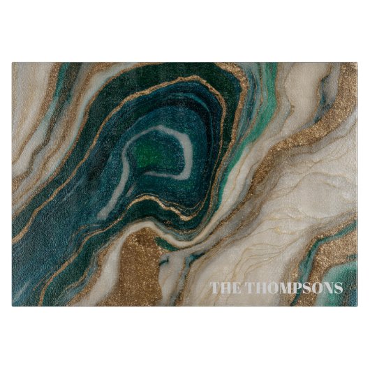 Marble Green Gold Glitter Elegant Personalized  Snijplank (Voorkant)
