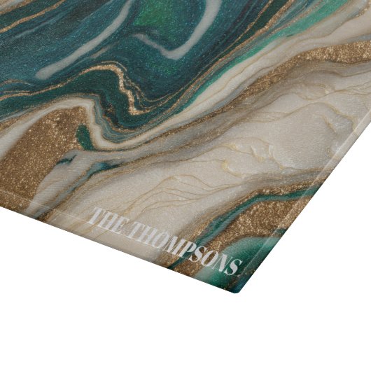 Marble Green Gold Glitter Elegant Personalized  Snijplank (Hoek)