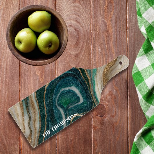 Marble Green Gold Glitter Elegant Personalized  Snijplank