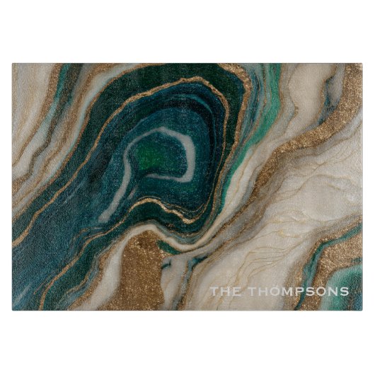 Marble Green Gold Glitter Elegant Personalized  Snijplank (Voorkant)