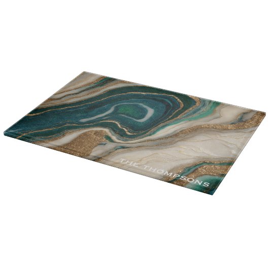 Marble Green Gold Glitter Elegant Personalized  Snijplank (Hoek)