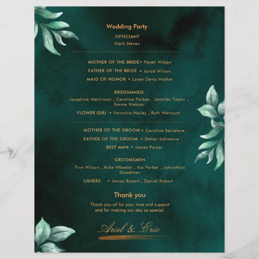 Marble Greenery Classic Elegant Wedding Programme (Achterkant)