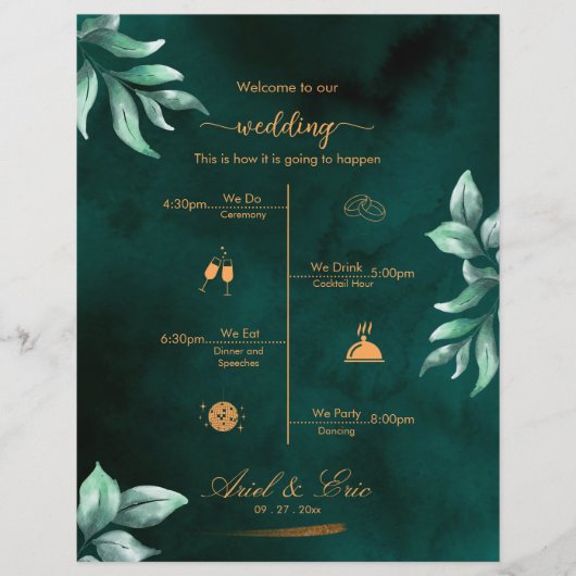 Marble Greenery Classic Elegant Wedding Programme (Voorkant)