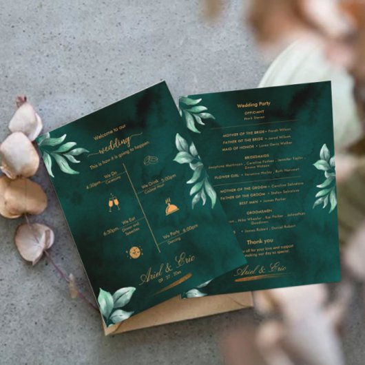 Marble Greenery Classic Elegant Wedding Programme