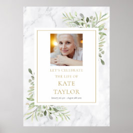 Marble Greenery Photo Celebration of Life Sign Poster