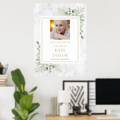 Marble Greenery Photo Celebration of Life Sign Poster (Thuiskantoor)