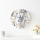 Marble Grey Faux Silver Metal Stone Roman Numbers Grote Klok (Huis)