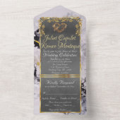 Marble & Grey, Gold Frame, Gold Heart All In One Uitnodiging (Binnen)