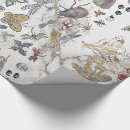 Marble Grey Gold Meadow Butterfly snijdt Gem Cadeaupapier