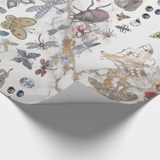 Marble Grey Gold Meadow Butterfly snijdt Gem Cadeaupapier (Hoek)