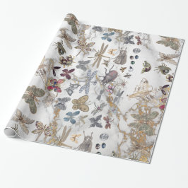 Marble Grey Gold Meadow Butterfly snijdt Gem Cadeaupapier