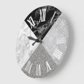 Marble Grey Silver Glitter Geometry Roman Numbers Grote Klok (Hoek)