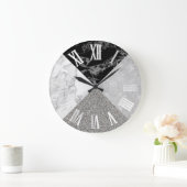 Marble Grey Silver Glitter Geometry Roman Numbers Grote Klok (Huis)