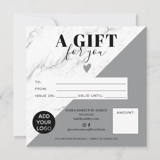 Marble grijs block square gift certificate logo (Voorkant)